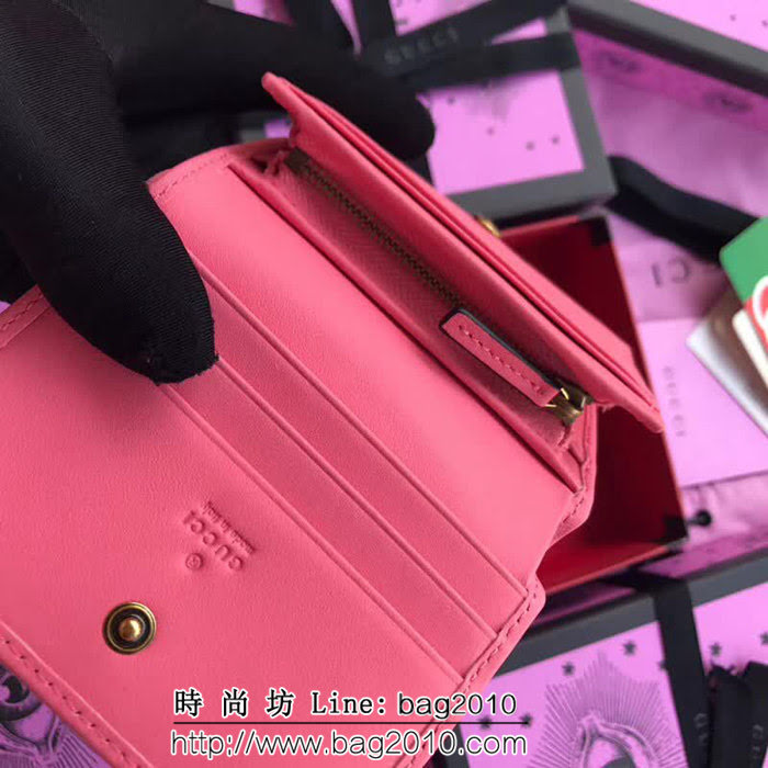 GUCCI古馳 歐洲正品原單 天鵝絨GG marmont小卡包 466492 粉色天鵝絨 WTG1352